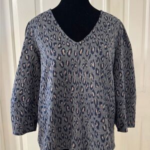 Anthropologie Current Air Leopard Cheetah Print Womens Sz L Blouse Button Back